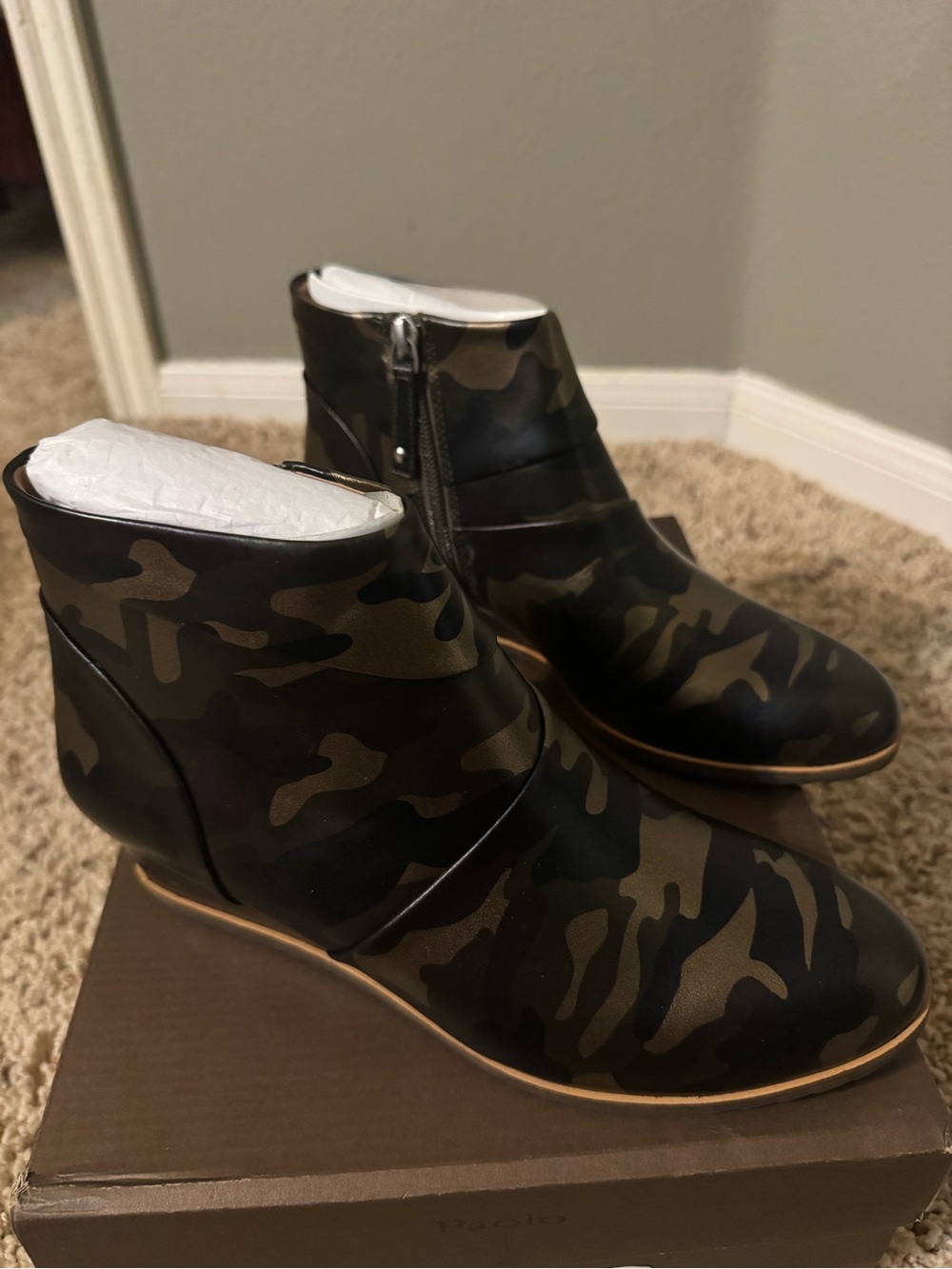 Paolo Camouflage Ankle Booties in Olive Green and Black